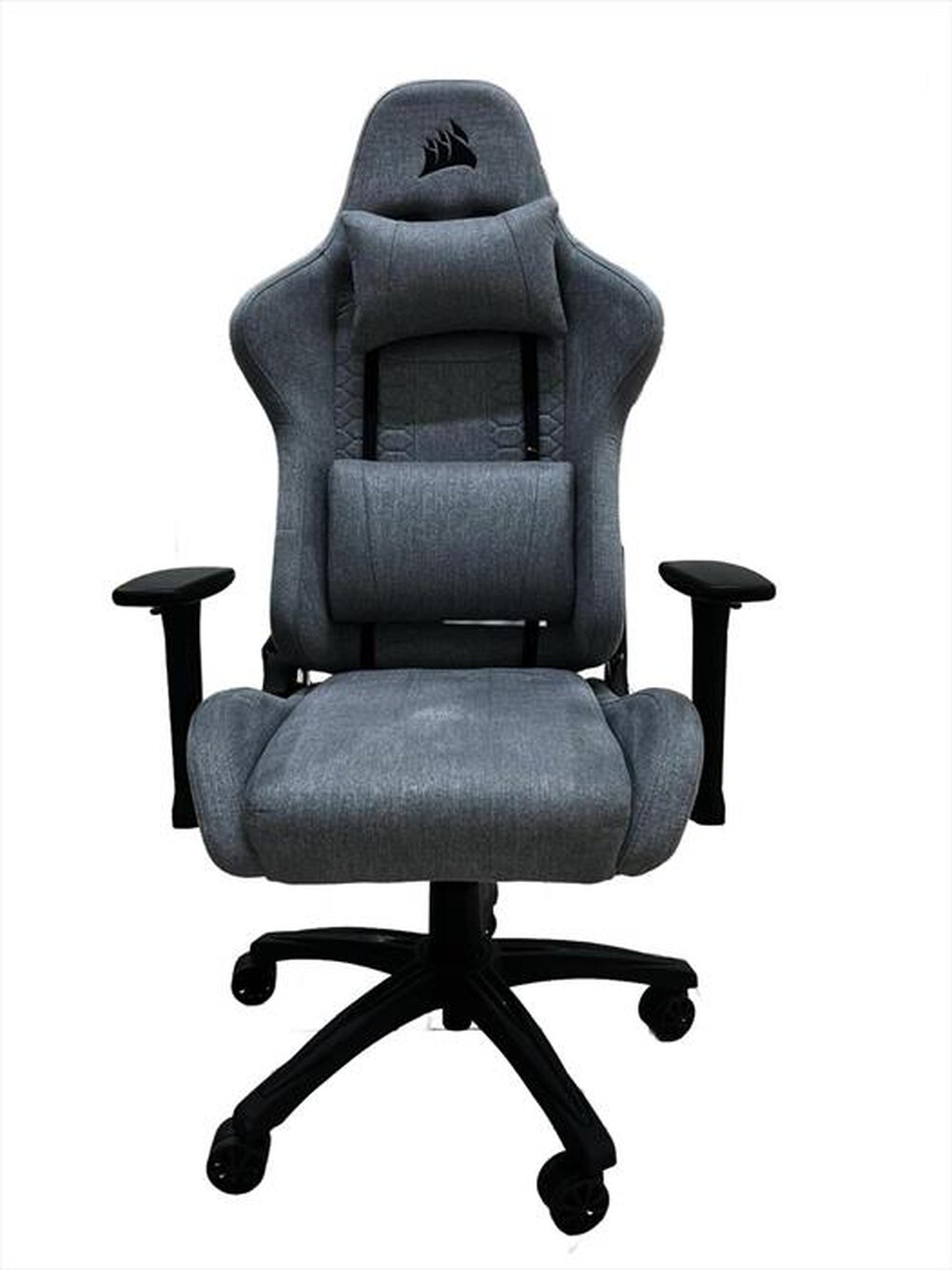 Corsair TC100 RELAXED - Sedia da gaming in tessuto, design ispirato alle corse, cuscino lombare in memory foam, cuscino per il collo rimovibile, altezza della seduta regolabile, braccioli regolabili