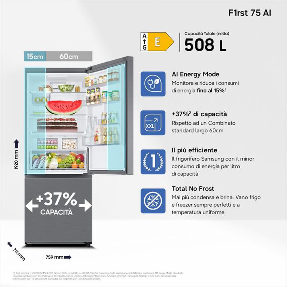 Immagine del prodotto SAMSUNG - Frigorifero combinato RB50DG602ES9EF Classe E-METAL INOX
