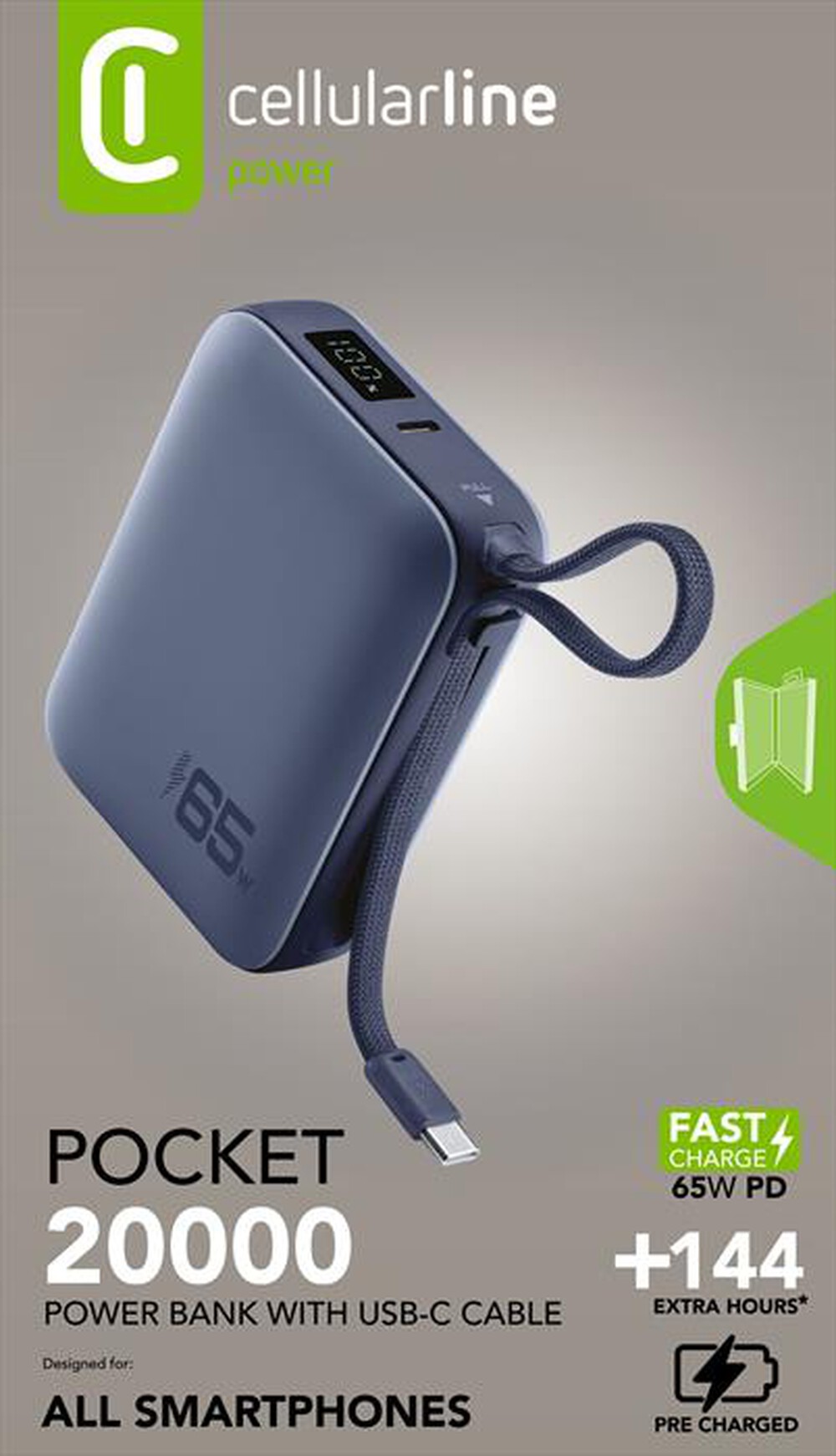 Immagine del prodotto CELLULARLINE - Power bank POCKET 20000 MAH 65W PORTA USB-C-Blu