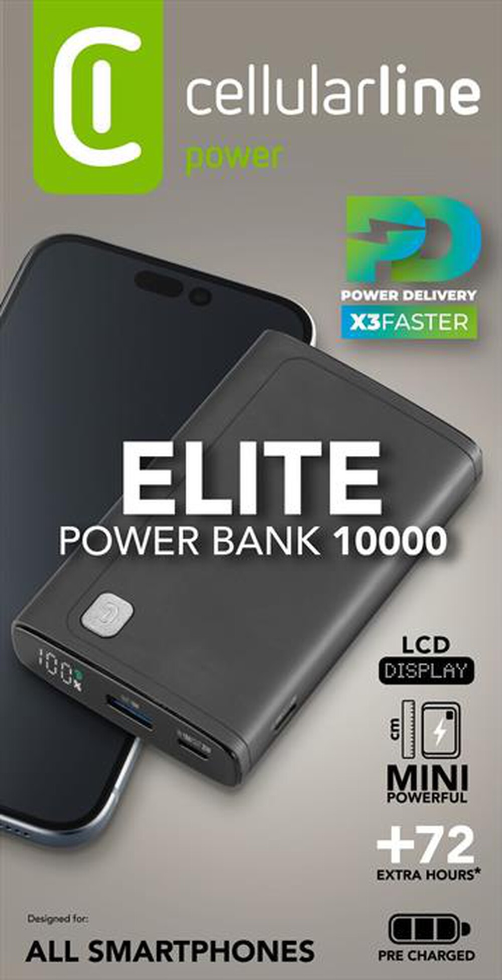 Immagine del prodotto CELLULARLINE - Caricabatterie Portatile PBDISPL01PD10000K-Nero