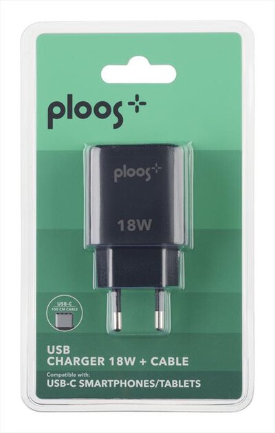 PLOOS - USB-C KIT ADAPTER 18W - USB-A TO USB-C-Nero