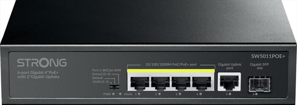 Immagine del prodotto STRONG - Switch Gigabit PoE+ a 6 porte 4P+2 UPLINK GIGA-Nero