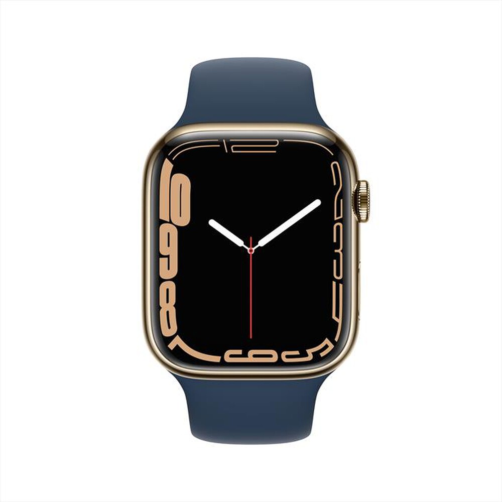 "APPLE - WATCH SERIES 7 GPS + CELLULAR 45MM IN ACCIAIO INOX-Oro Cinturino Sport Blu Abisso"