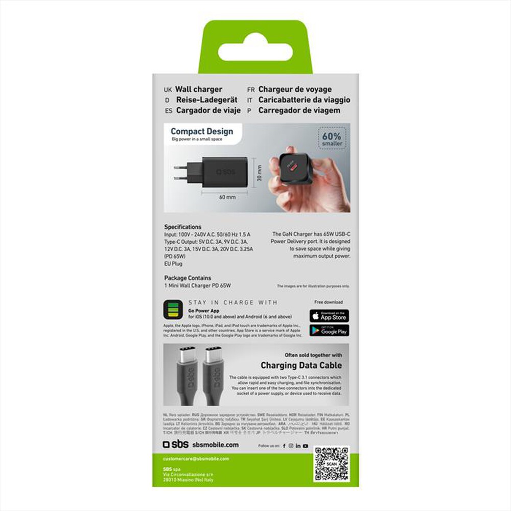 "SBS - Caricatore da rete TETRGAN1C65W-Nero"