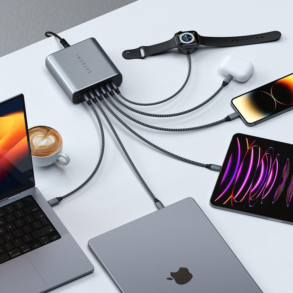 "SATECHI - ALIMENTATORE 200W USB-C 6-PORT PD GAN-grigio"
