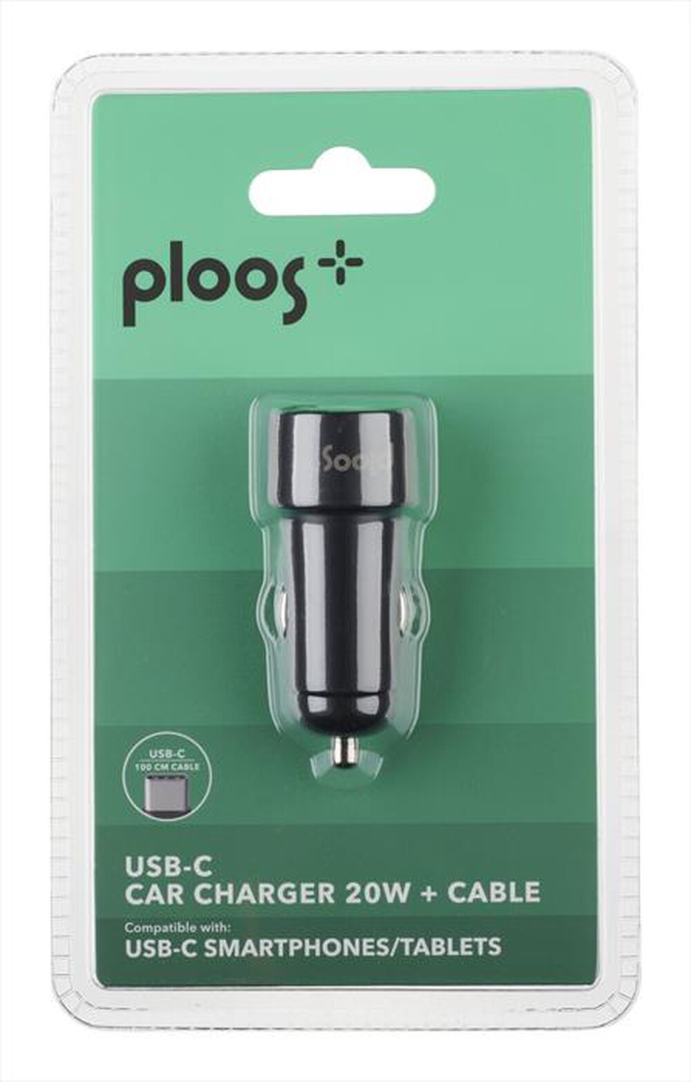 Immagine del prodotto PLOOS - Kit di ricarica da auto USB-C TO USB-C 20W-Nero