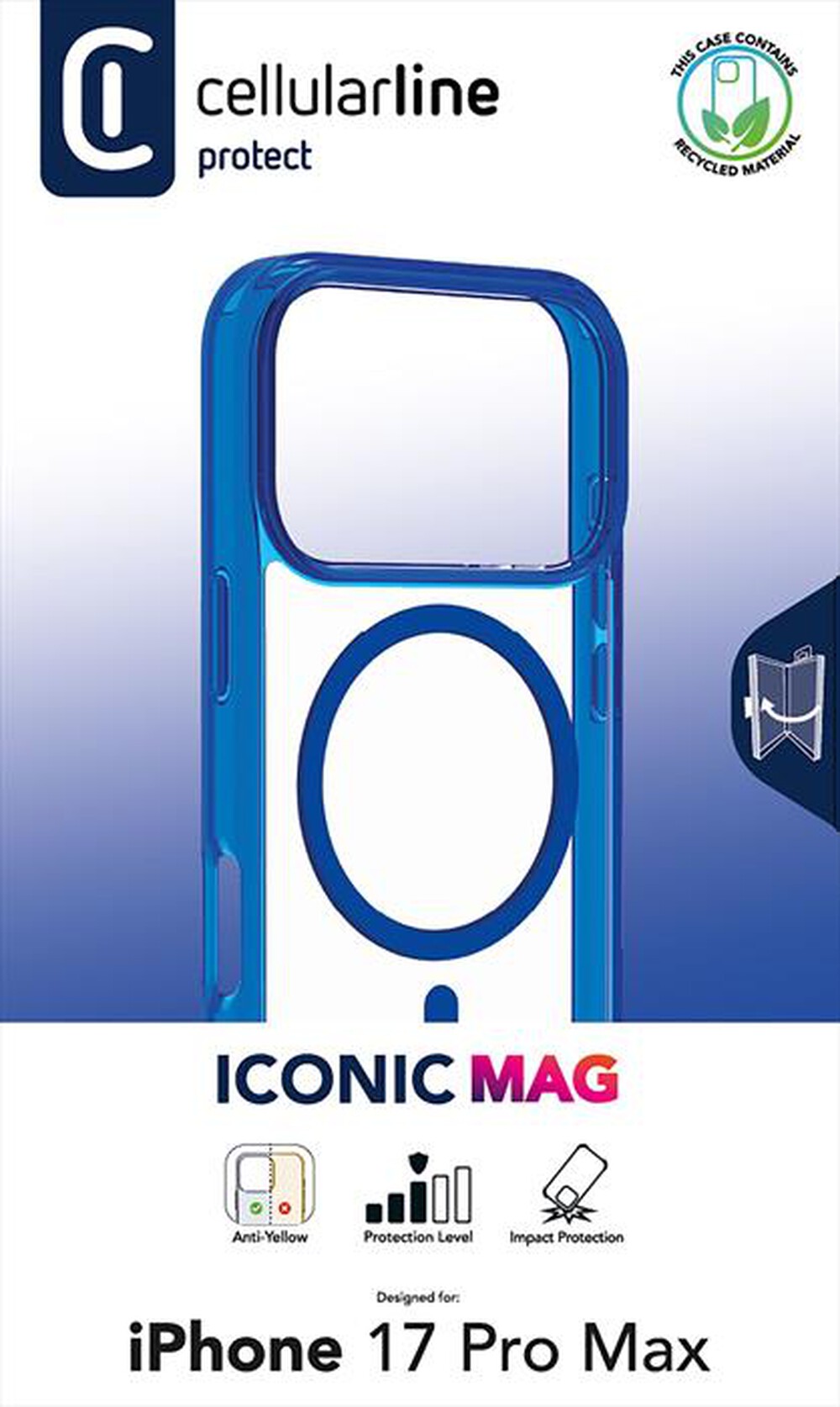 Immagine del prodotto CELLULARLINE - Custodia ICONIC MAG per IPHONE 17 PRO MAX-Blu, Trasparente