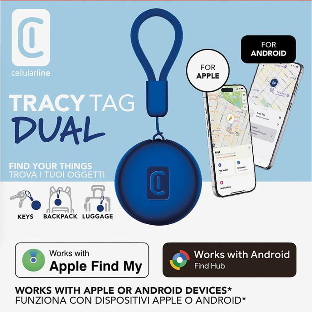 Immagine del prodotto CELLULARLINE - TRACY TAG DUAL PER DISPOSITIVI IOS - ANDROID-Blu