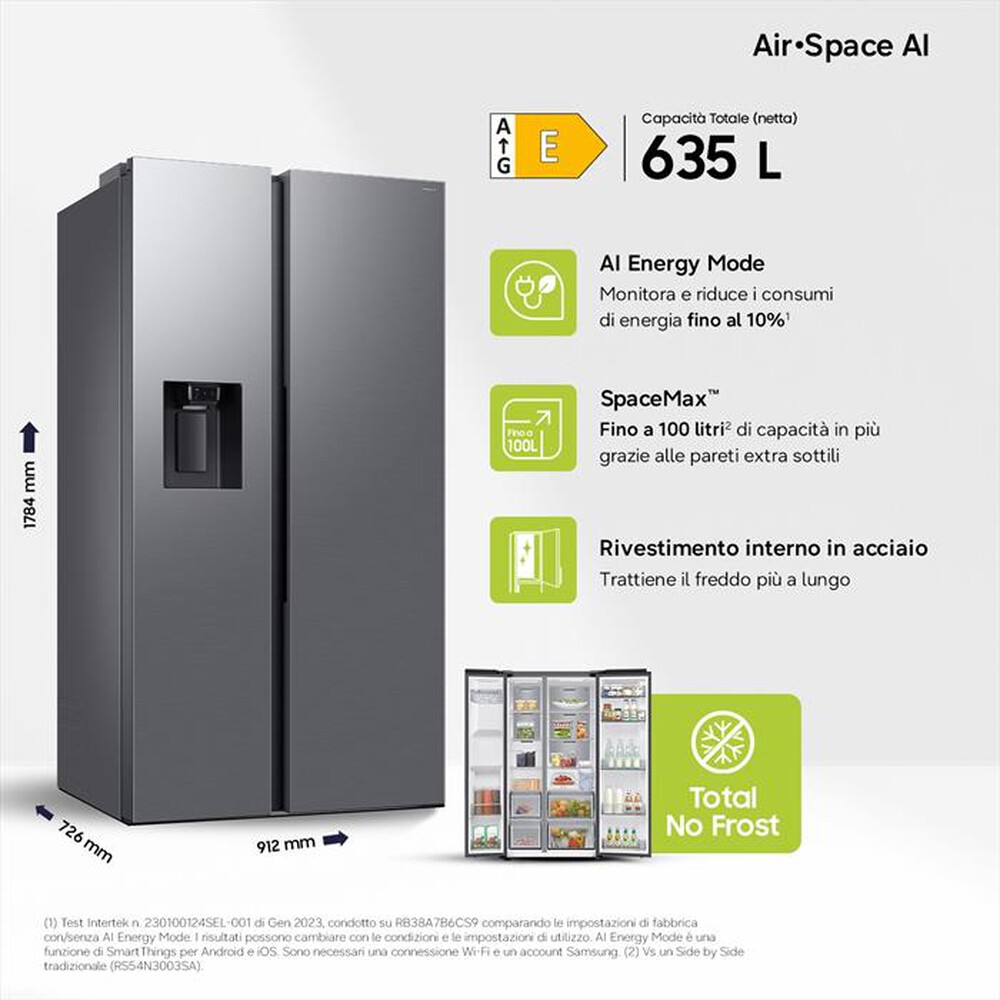 Immagine del prodotto SAMSUNG - Frigorifero side by side RS70F65KETEF Classe E-Inox