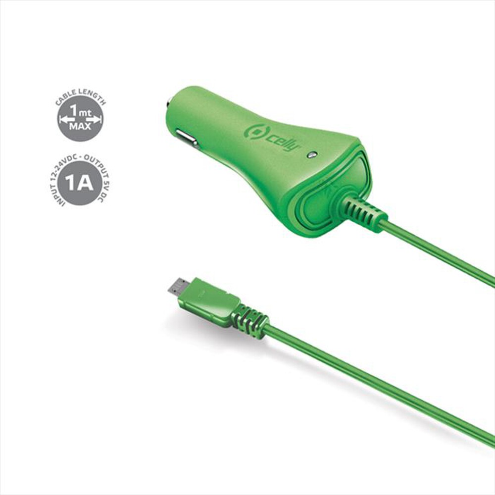 "CELLY - CAR CHARGER 1A MICROUSB G-Verde/Plastica"