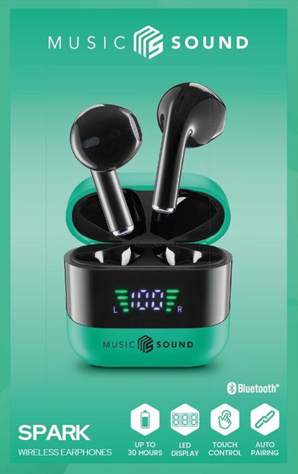 Immagine del prodotto MUSIC SOUND - AURICOLARI TWS CON DISPLAY LED-Green