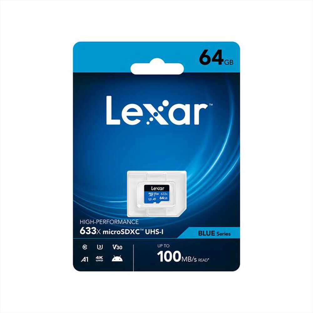 "LEXAR - MICROSDXC 633X 64GB NO ADAT-Black/Blue"