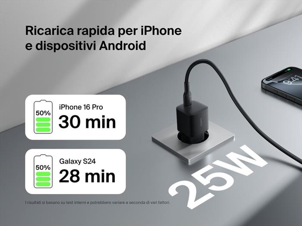 Immagine del prodotto BELKIN - Caricabatteria da parete USB-C da 25 W BoostCharge-Nero