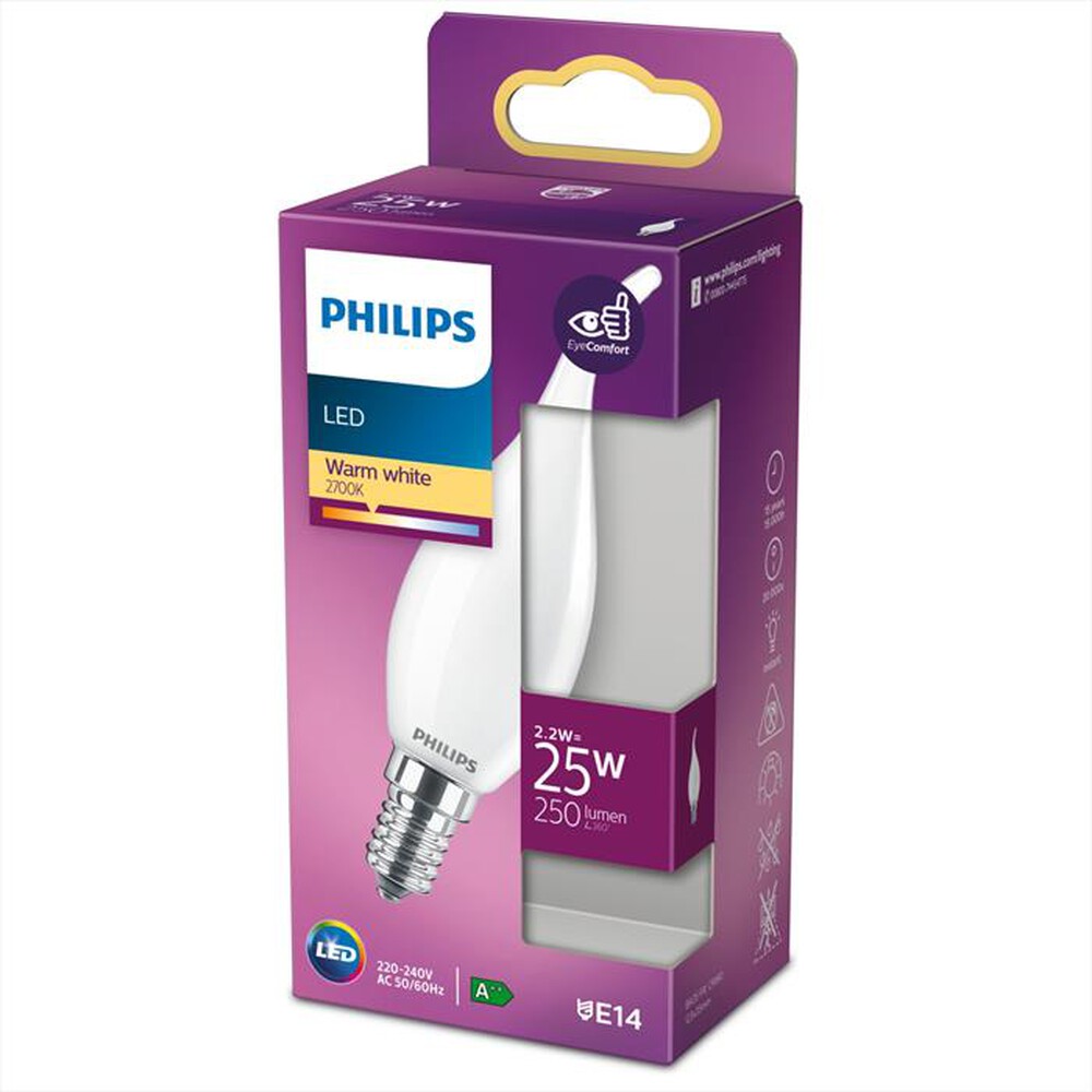 "PHILIPS - LED OLIVA E SFERA 2,2 W 25 W E14 LUCE BIANCA CALDA"