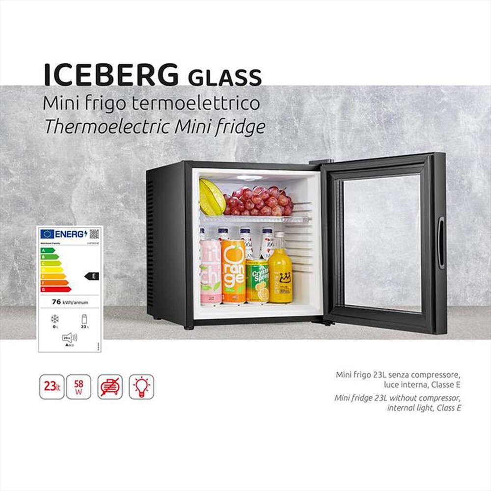 "MELCHIONI FAMILY - Frigorifero 1 porta GLASS Classe E 24l-nero"