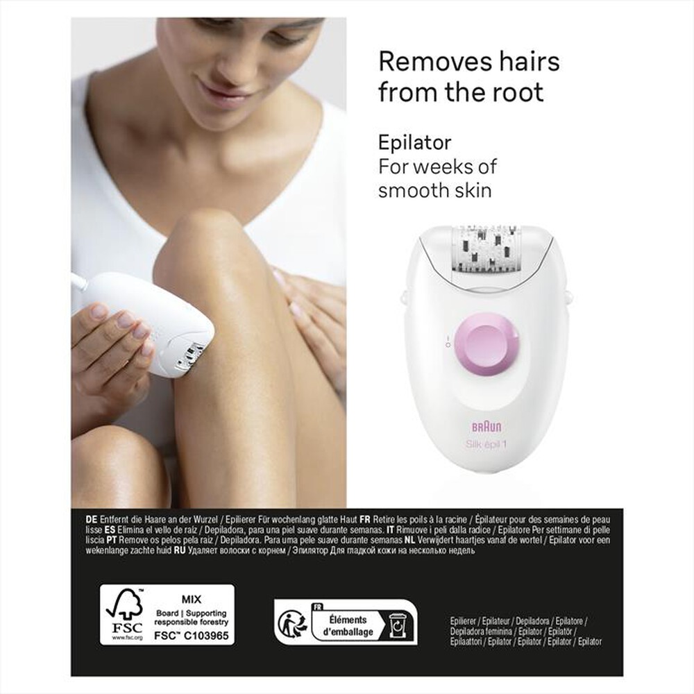 "BRAUN - Epilatore SILK-EPIL 1 1-000-BIANCO/ROSA"