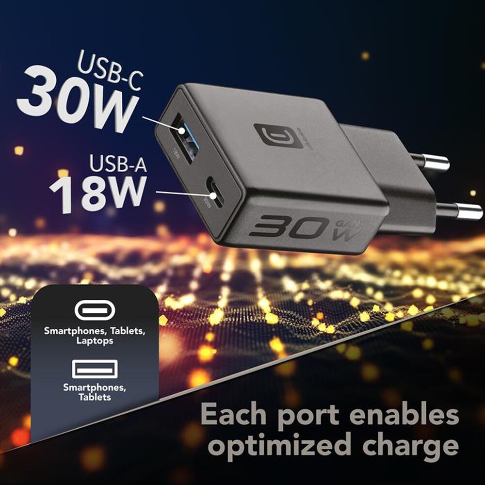Immagine del prodotto CELLULARLINE - Caricatore Power Lite Slim 30W Dual USB-A + USB-C-Nero