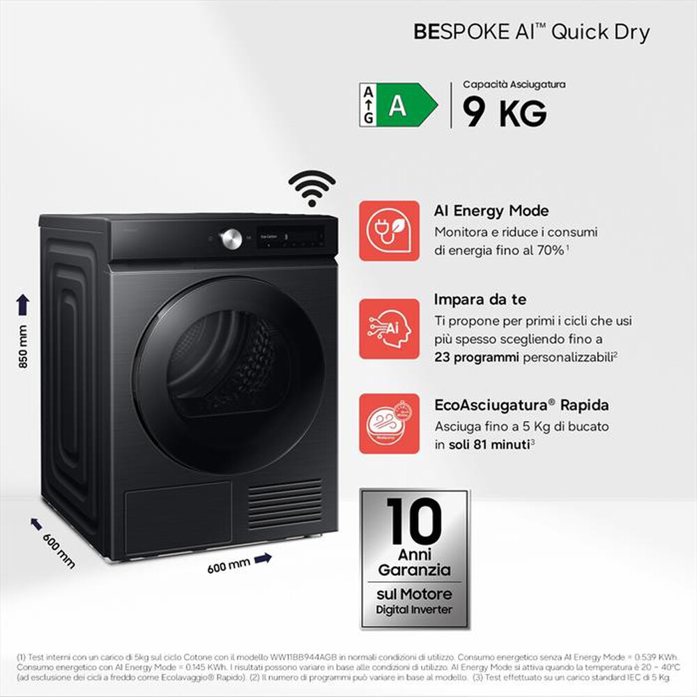 Immagine del prodotto SAMSUNG - Asciugatrice DV90DB7845GBU3 9Kg Classe A-Nero