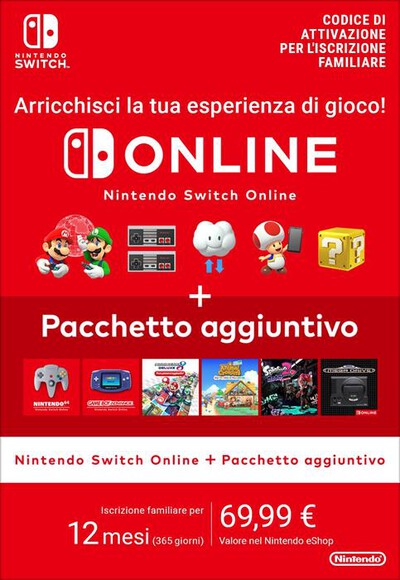 NINTENDO - NSO + PACCHETTO AGGIUNTIVO (ABBONAMENTO FAMILIARE)