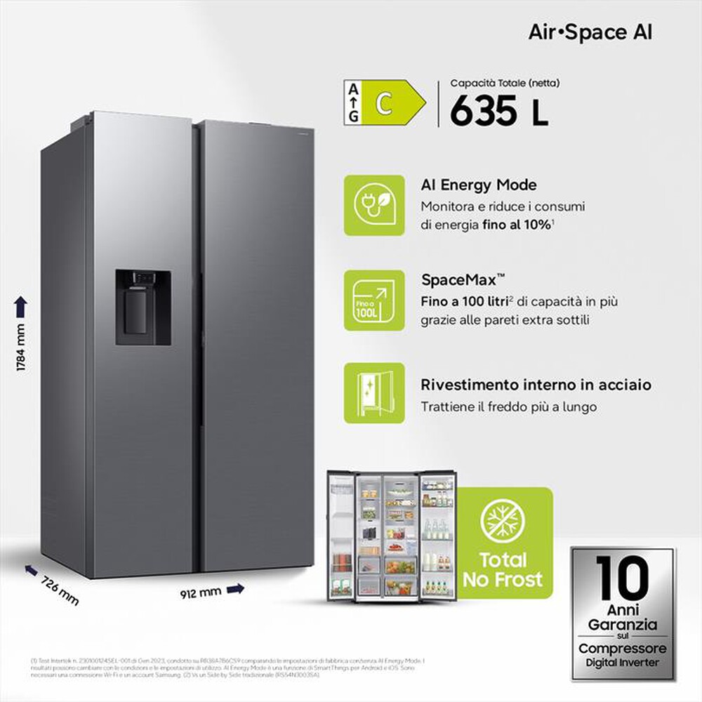 Immagine del prodotto SAMSUNG - Frigorifero side by side RS80F67KCTEF Classe C-Inox