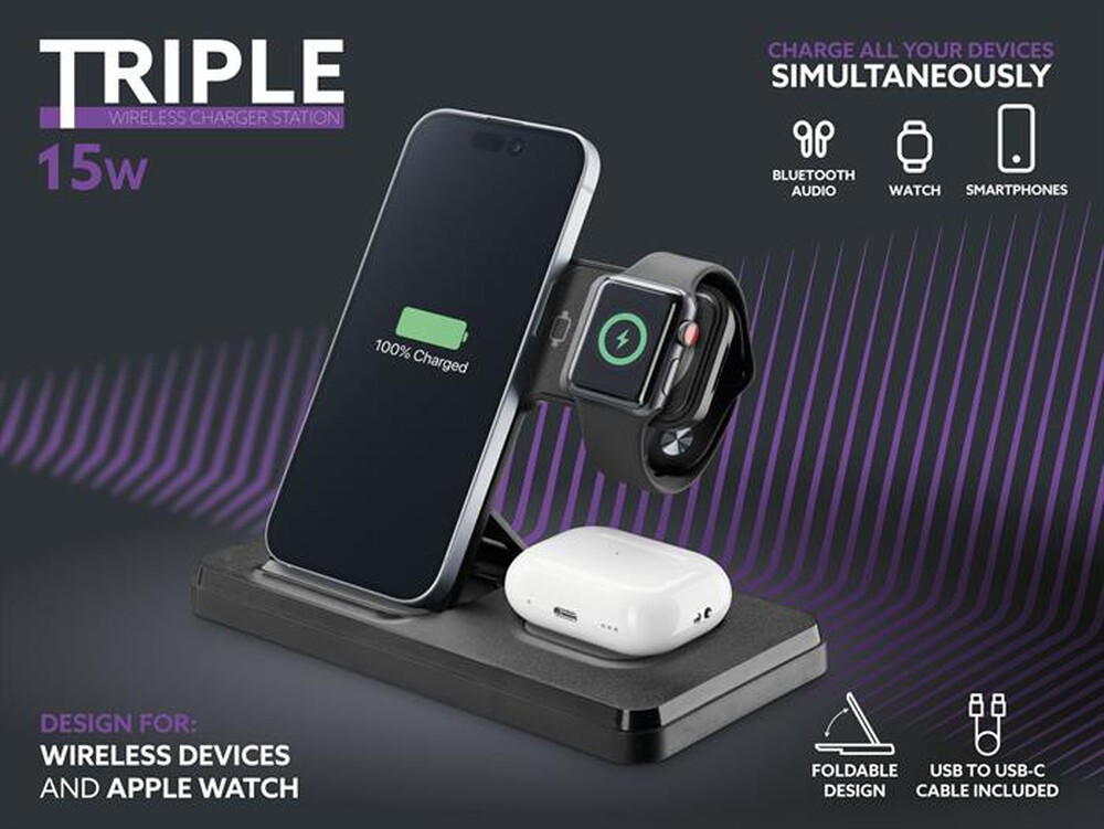 Immagine del prodotto CELLULARLINE - Triple Station 3 in 1 WIRESTAND3IN1FBK-Nero