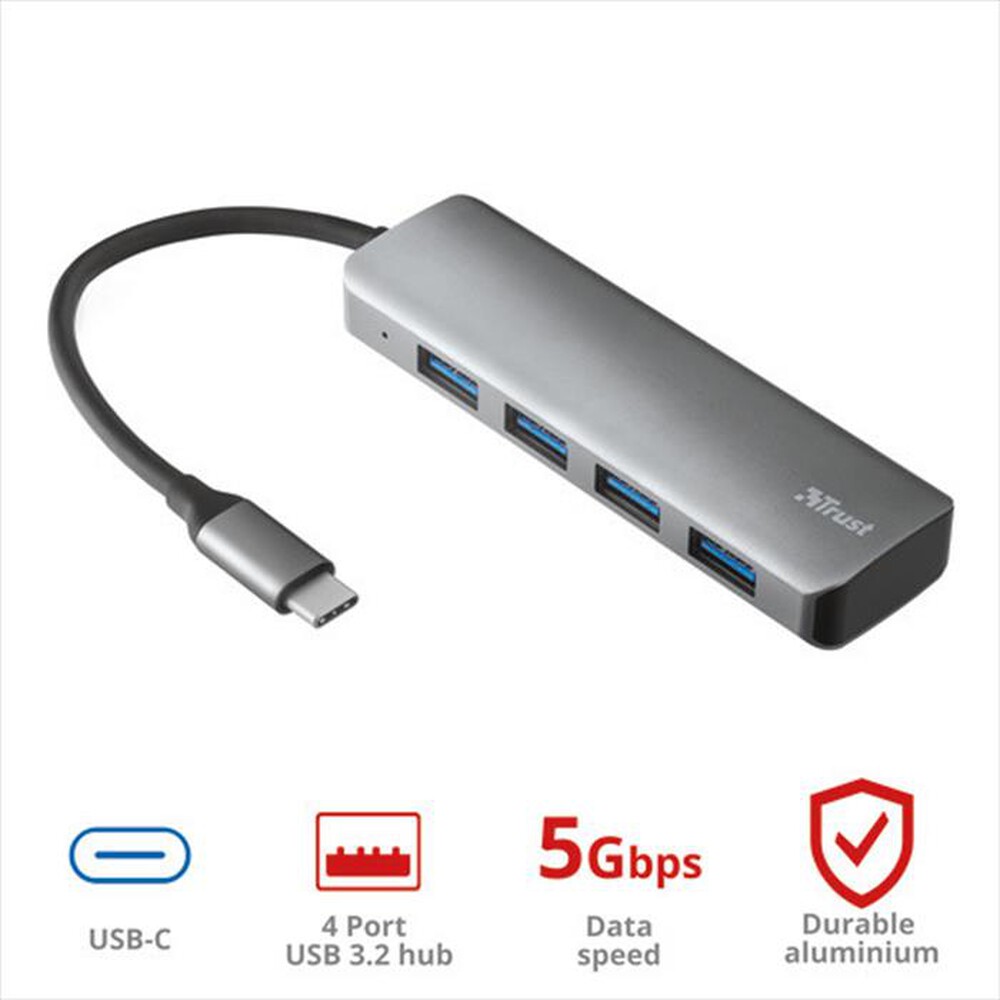 "TRUST - HALYX USB-C 4-PORT USB3.2 HUB-Alluminio"