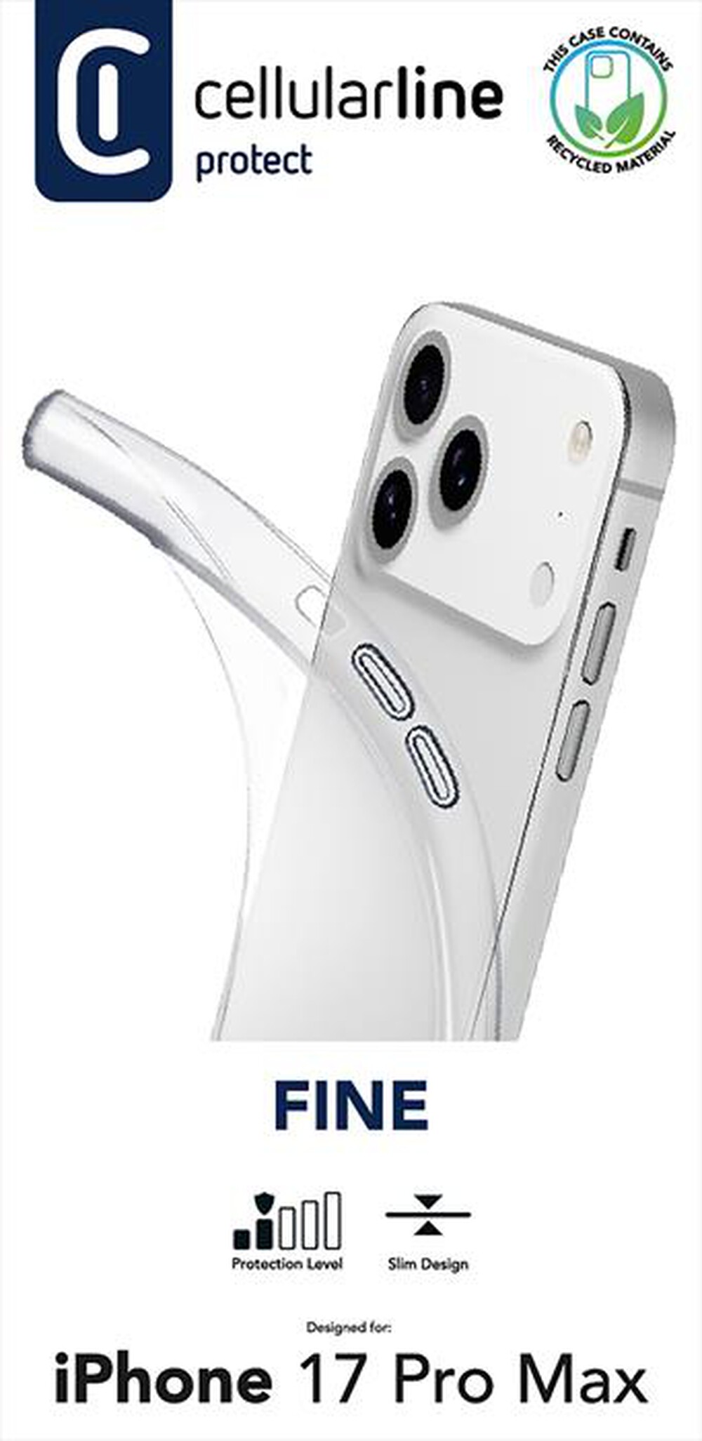 Immagine del prodotto CELLULARLINE - Cover in gomma morbida FINE per IPHONE 17 PRO MAX-Trasparente