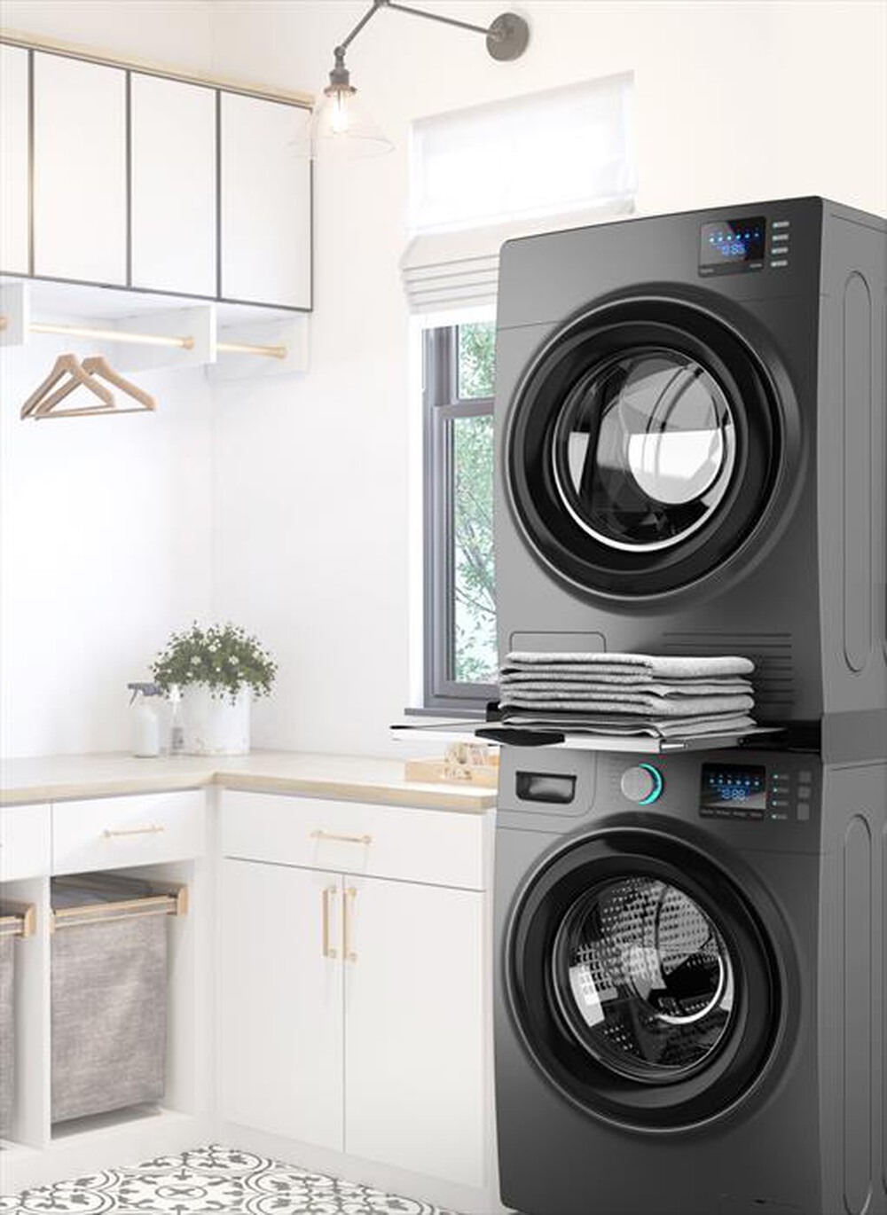 Immagine del prodotto MELICONI - Kit di sovrapposizione lavatrice TORRE DARK-Tecnopolimero Nero e legno gri