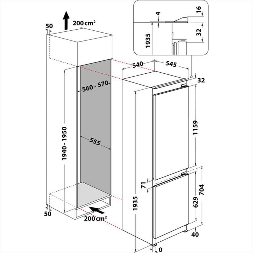 Immagine del prodotto WHIRLPOOL - Frigorifero incasso combinato WHKN 3253 B4E-Bianco