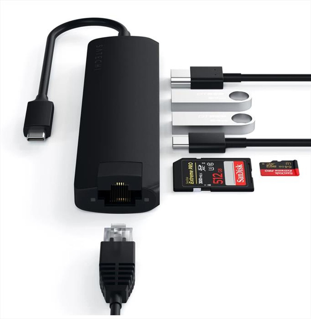"SATECHI - HUB SLIM USB-C MULTIPORTA CON ADATTATORE ETHERNET-nero"