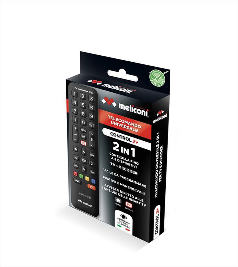 "MELICONI - Telecomando universale 2 in 1 CONTROL 2+-Calotta nera, tastiera nera"