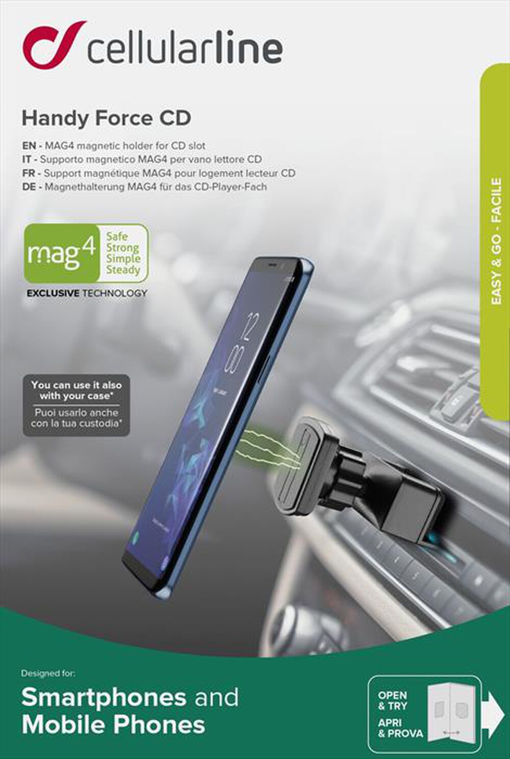 "CELLULARLINE - MAG4HANDYFORCECD Supporto auto magnetico stabile-Nero"