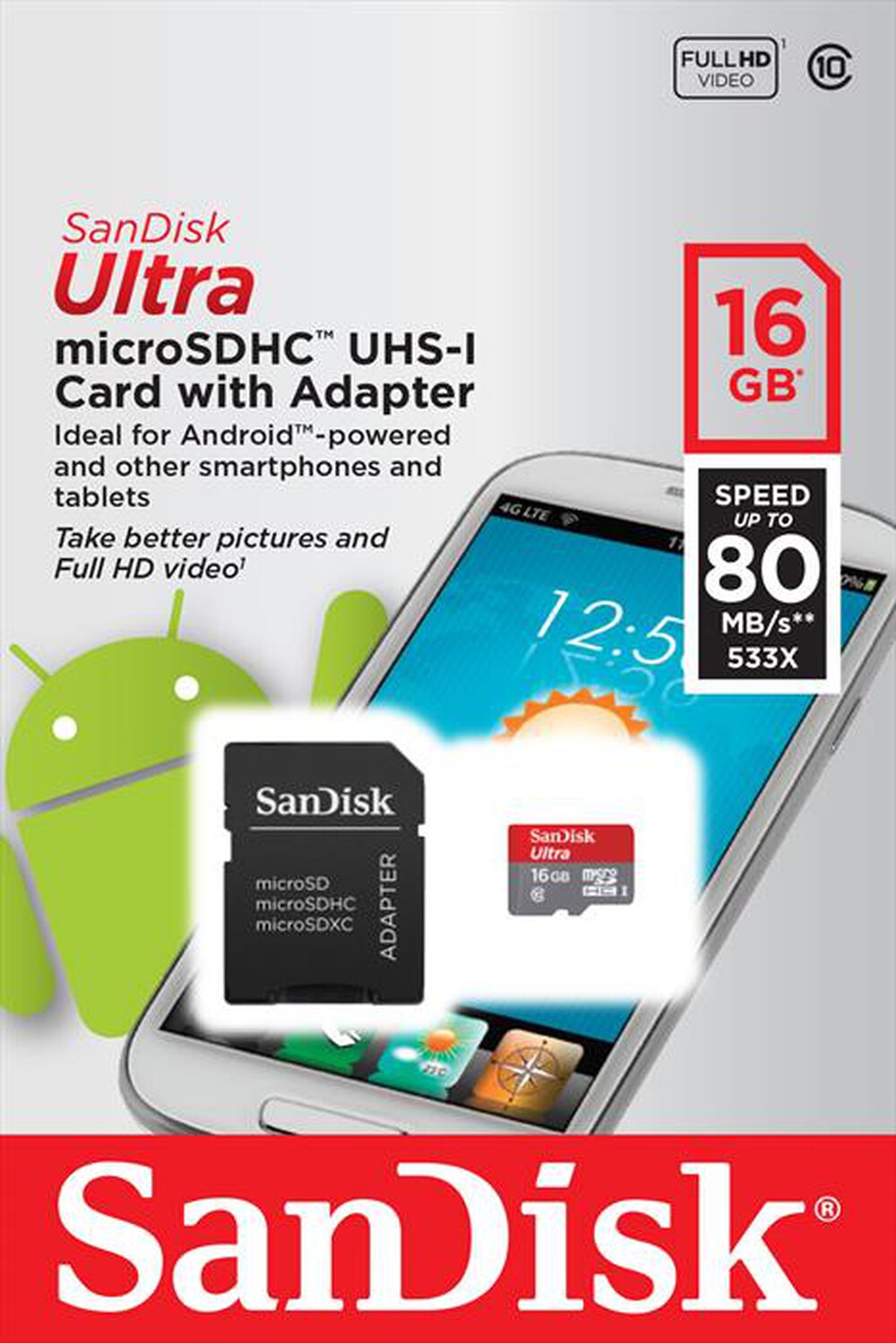 "SANDISK - MicroSDHC Ultra 16GB + adattatore SD"