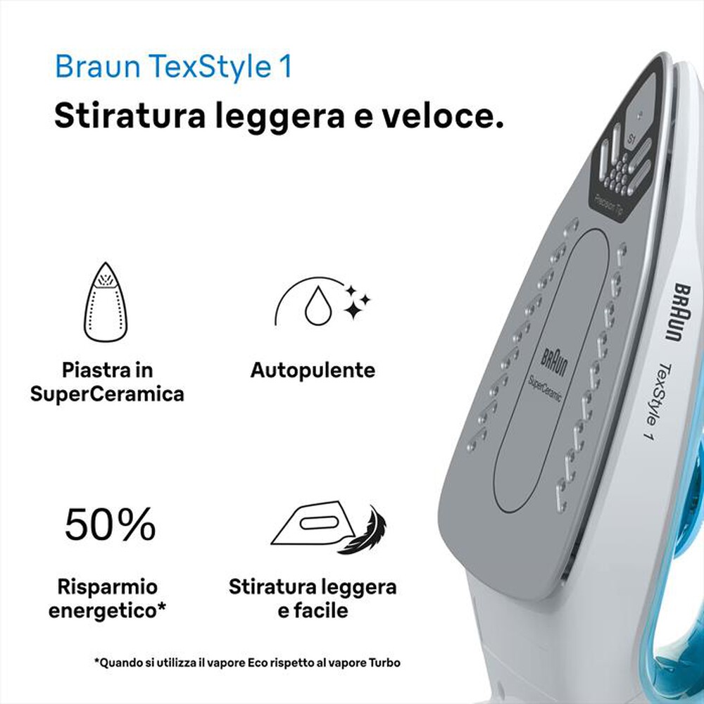 Immagine del prodotto BRAUN - FERRO A VAPORE TEXSTYLE 1 SI1050BL-Bianco blu