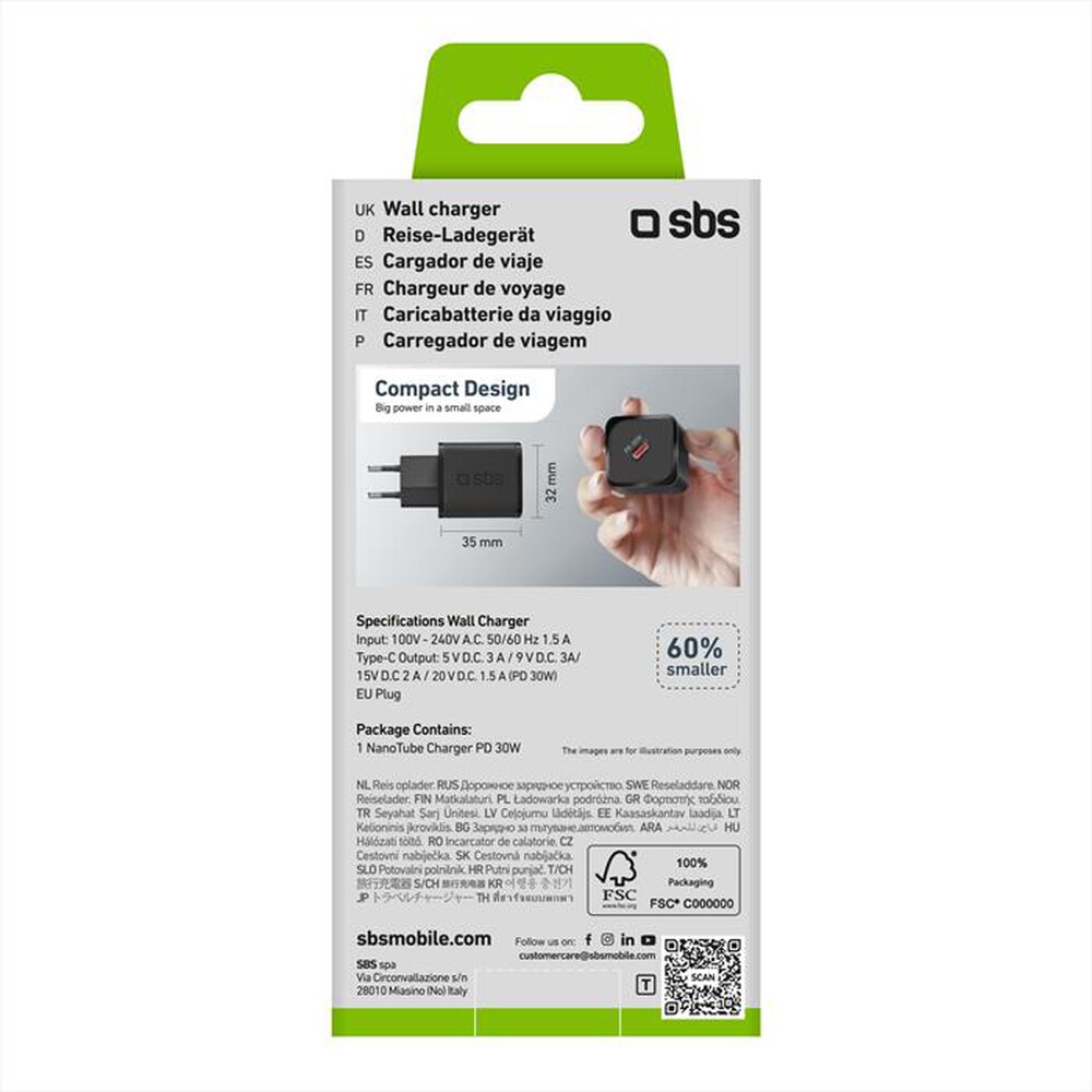 "SBS - Carica batterie TETRGAN1C30W-Nero"