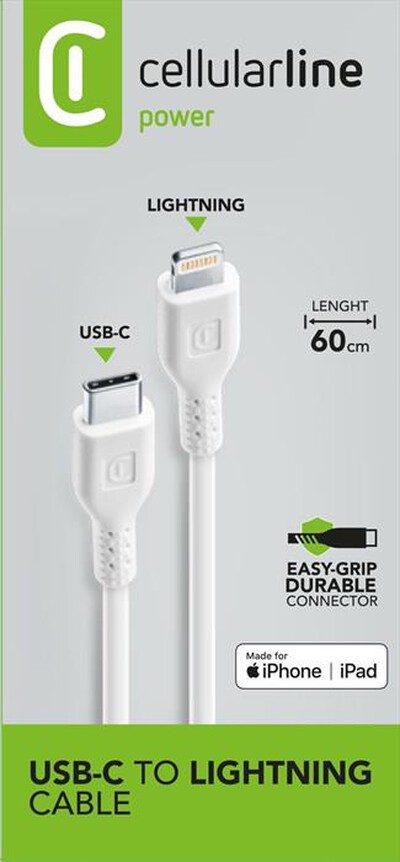 CELLULARLINE - USBDATAC2LMFI60CMW USB Data Cable Medium-USB-C-Bianco