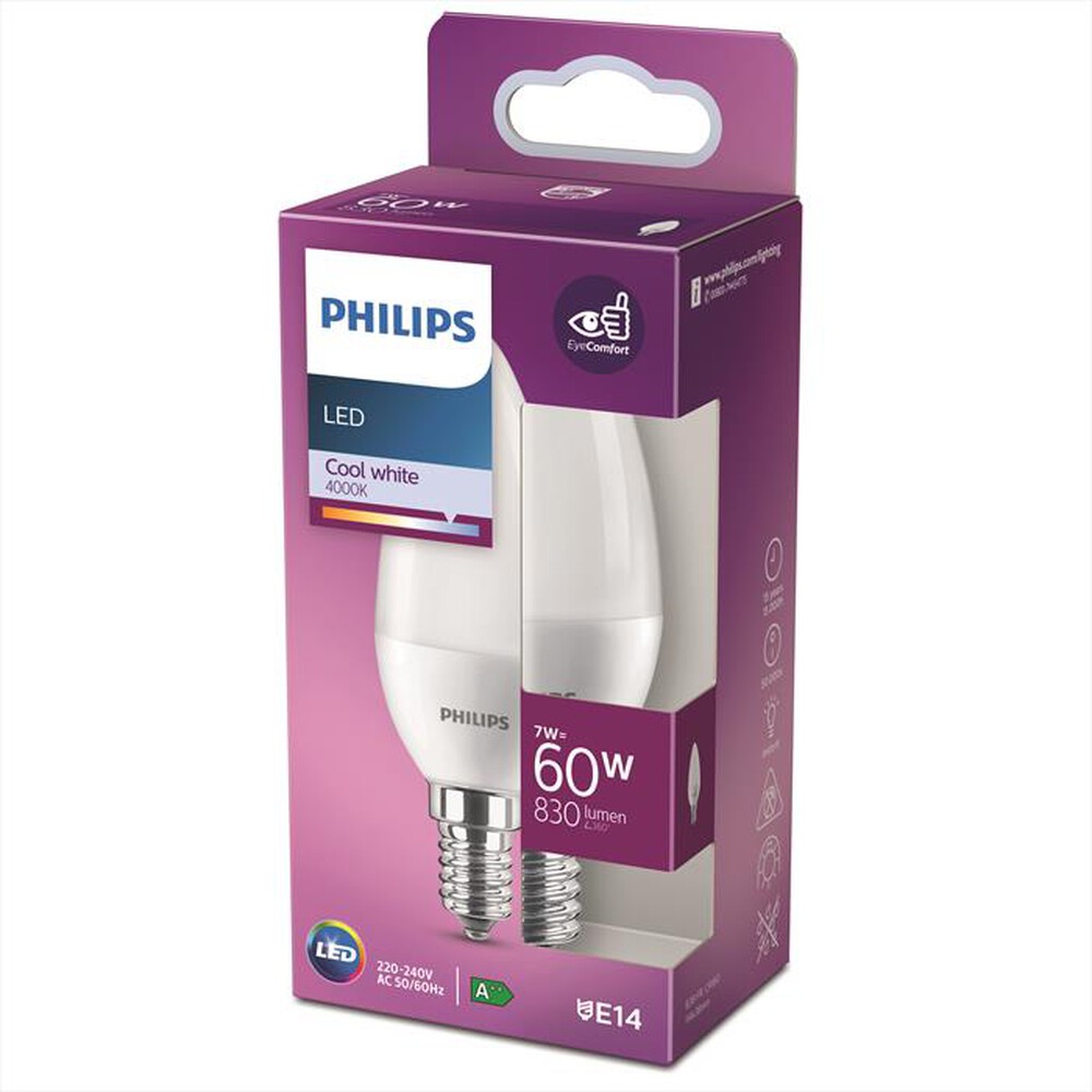 "PHILIPS - LED CANDELA 60W E14 4000K NON DIM-White"