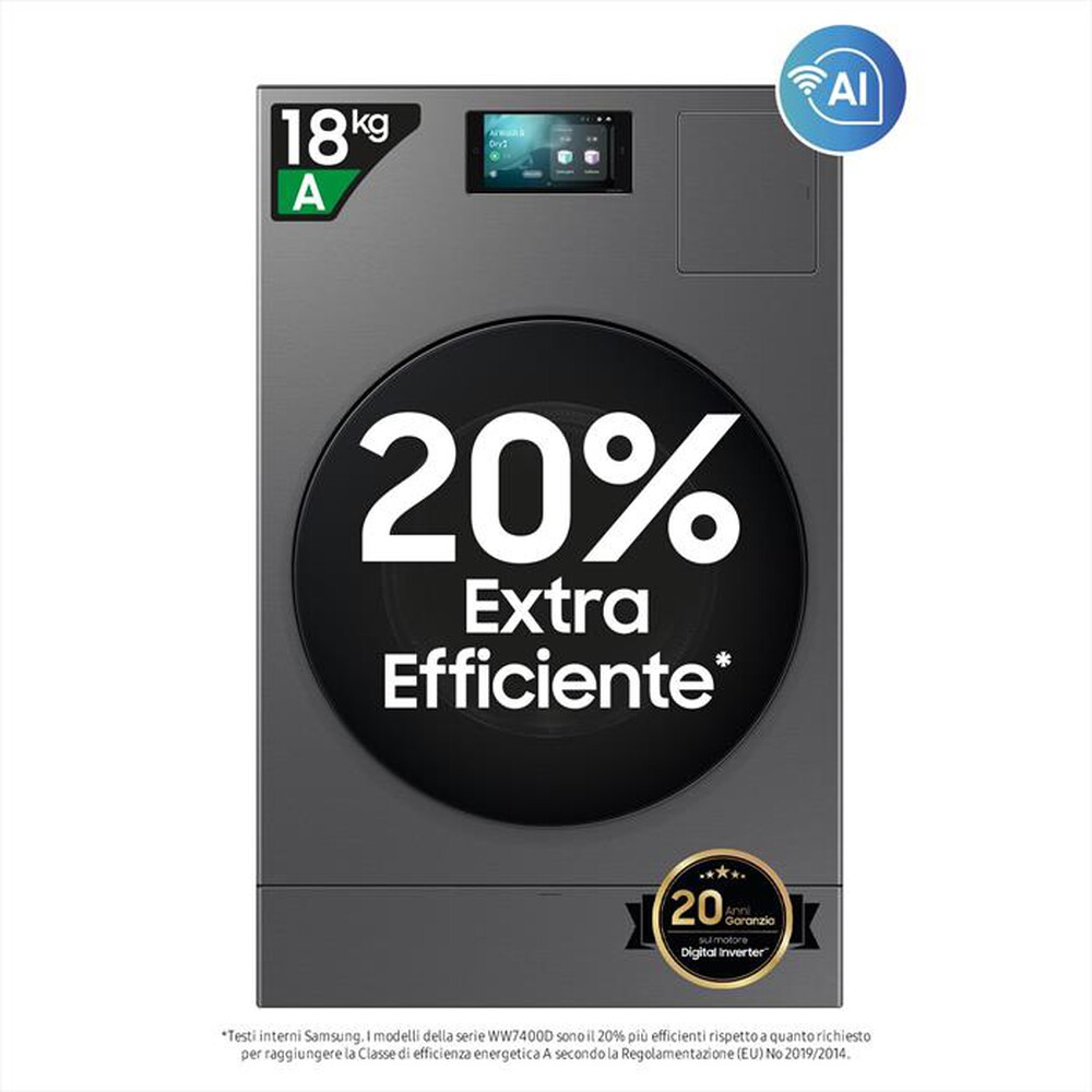 "SAMSUNG - Lavasciuga WD18DB8995BZT2 18/11 Kg Classe A-Dark Silver Steel -oblò Nero"