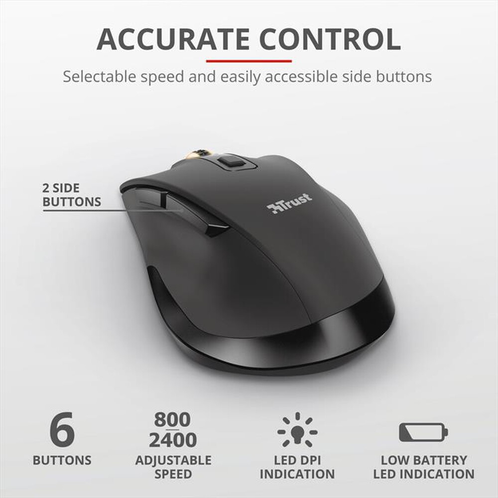 "TRUST - FYDA RCHRGABLE WRL MOUSE-Black"