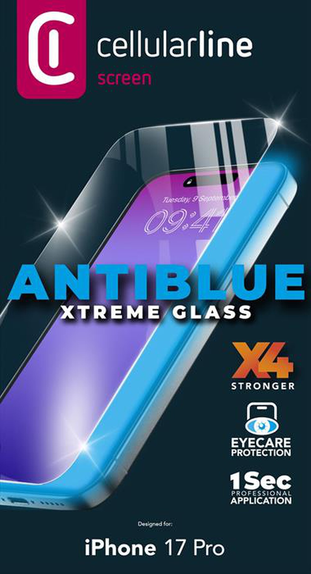 Immagine del prodotto CELLULARLINE - ANTIBLUE XTREME GLASS per iPhone 17 Pro-Trasparente