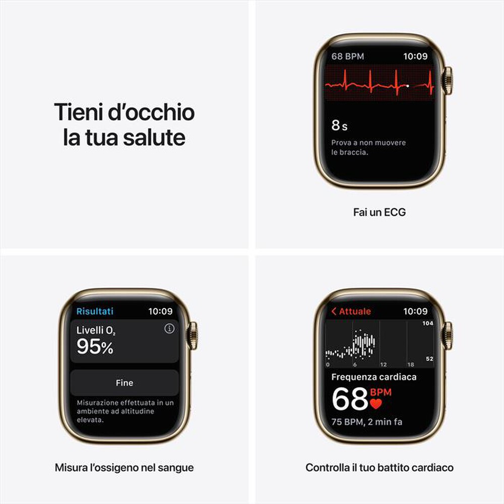 "APPLE - WATCH SERIES 7 GPS + CELLULAR 41MM IN ACCIAIO INOX-Oro Cinturino Sport Blu Abisso"