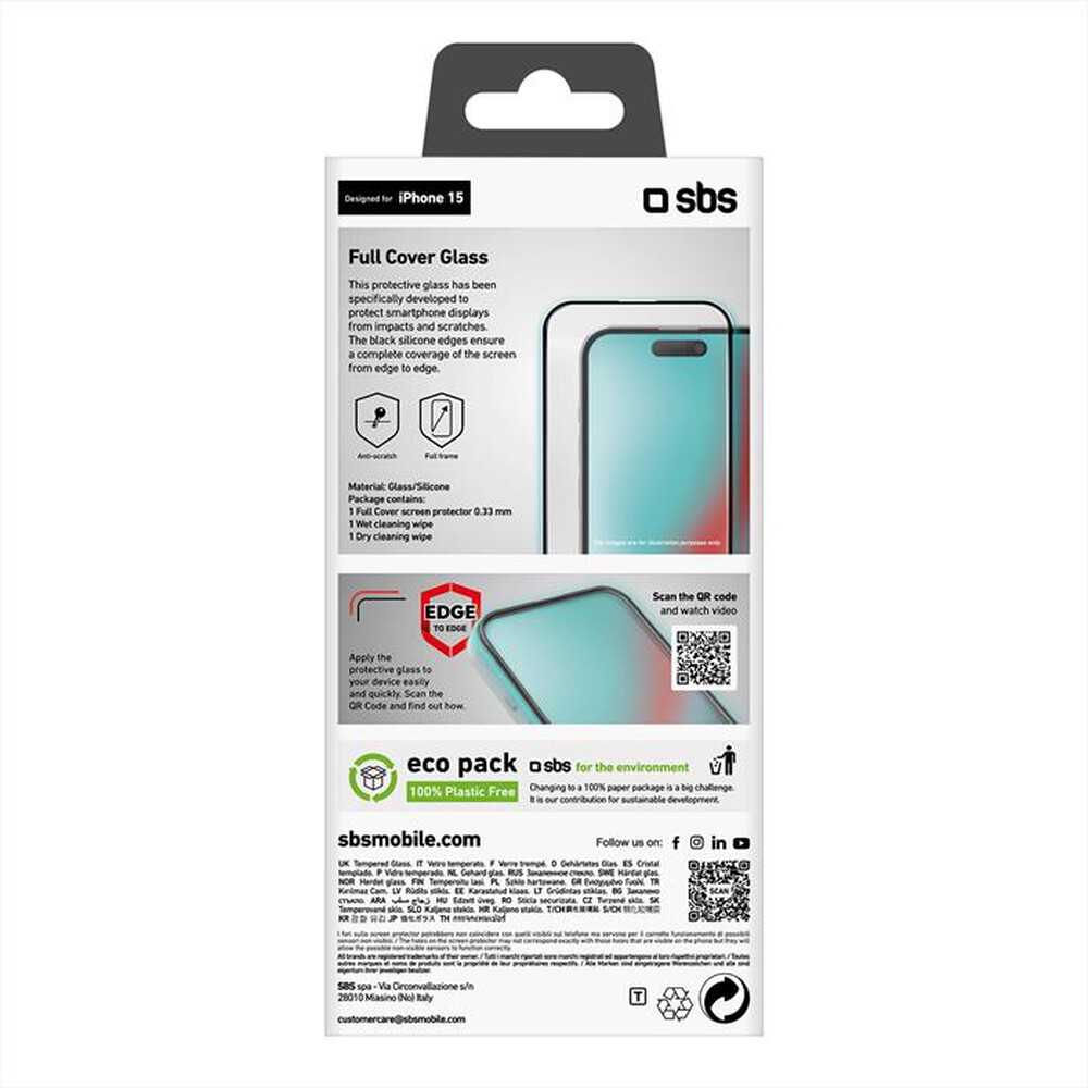 "SBS - Screen protector TESCRFCIP1561 per iPhone 15-Trasparente"