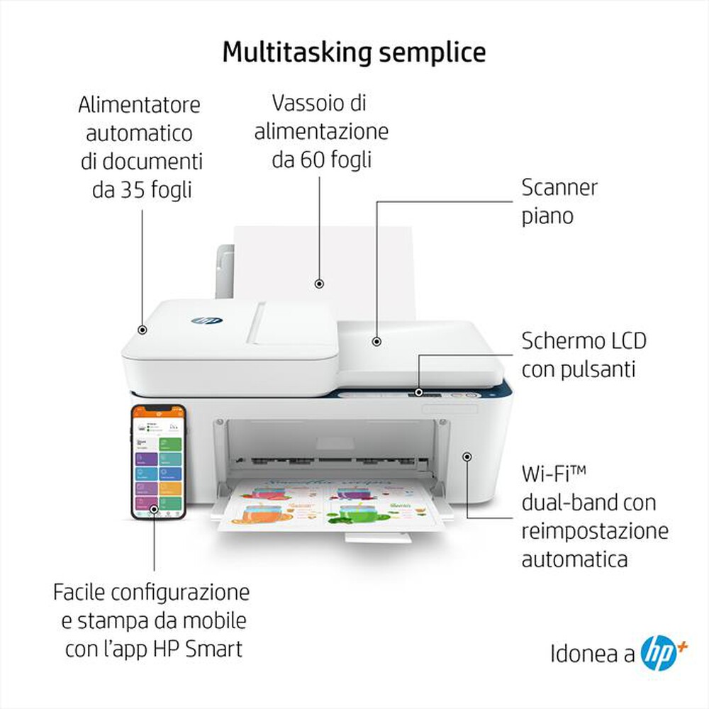 "HP - Multifunzione DESKJET PLUS 4130E con Instant Ink-Bianca"