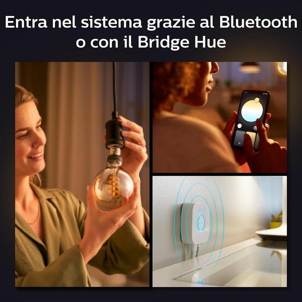 "PHILIPS - HUE WHITE, LAMPADINA GLOBO SMART E27 FILAMENT, 9W-Bianco"