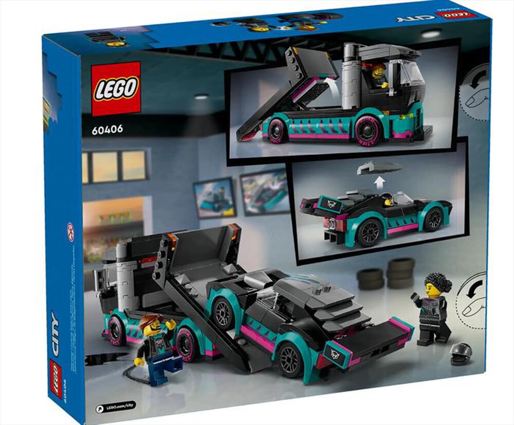 "LEGO - CITY Auto da corsa e trasportatore - 60406-Multicolore"