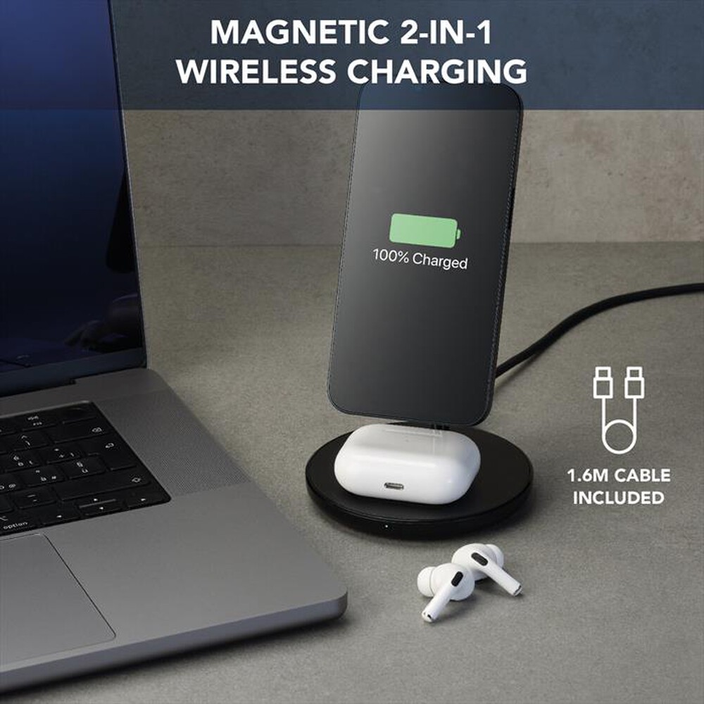 Immagine del prodotto CELLULARLINE - Supporto tavolo ricarica wireless MAGSF2IN1WIRK-Nero