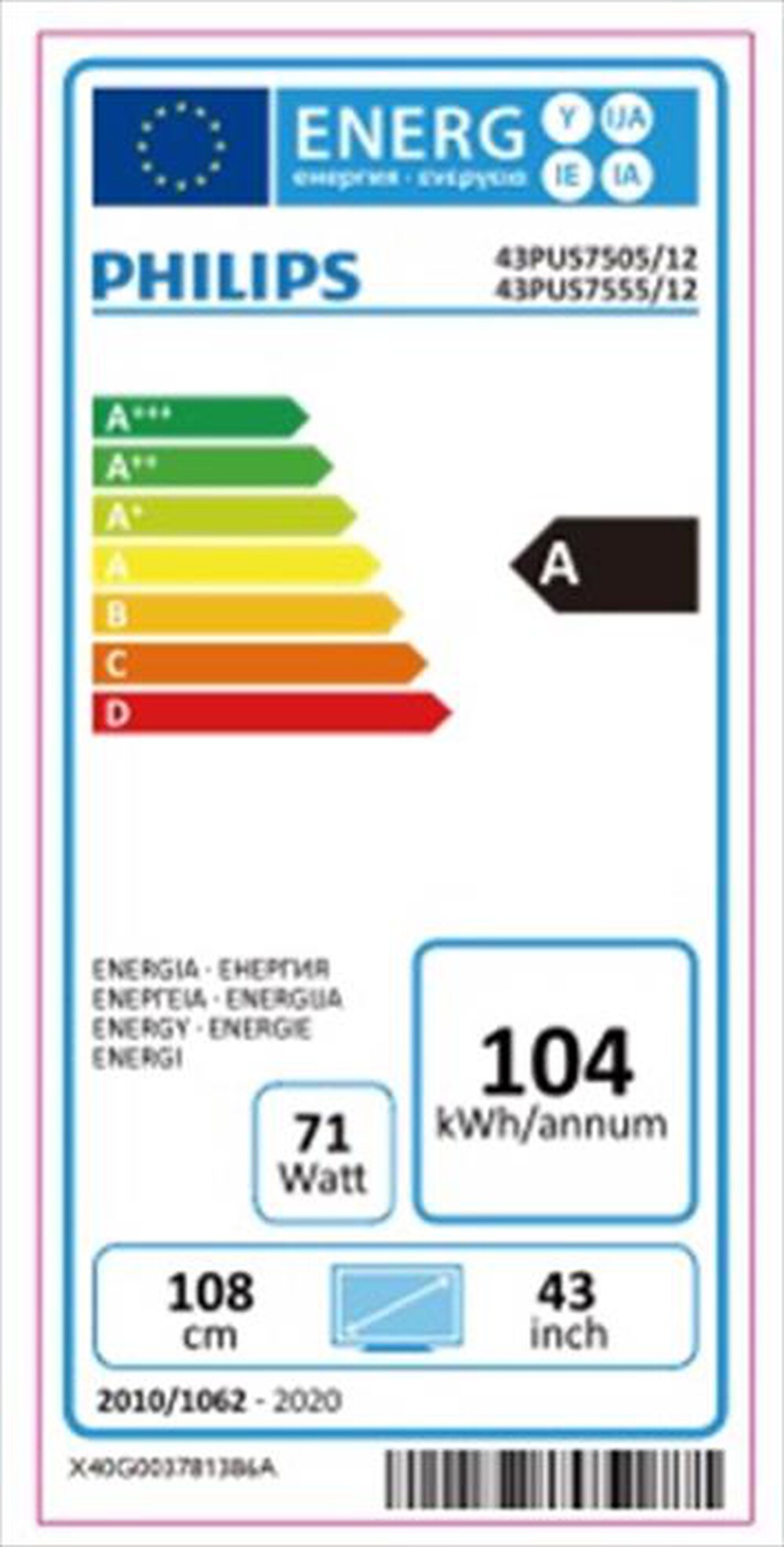 Immagine del prodotto PHILIPS - 43PUS7505/12-Black
