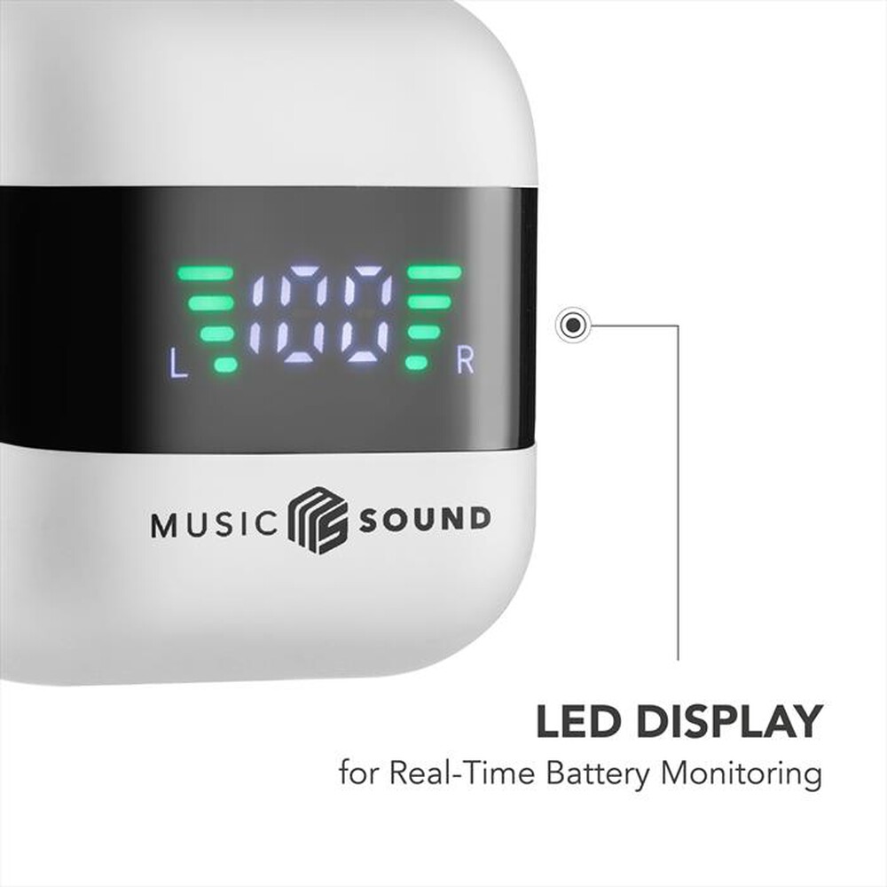"MUSIC SOUND - AURICOLARI TWS CON DISPLAY LED-White"