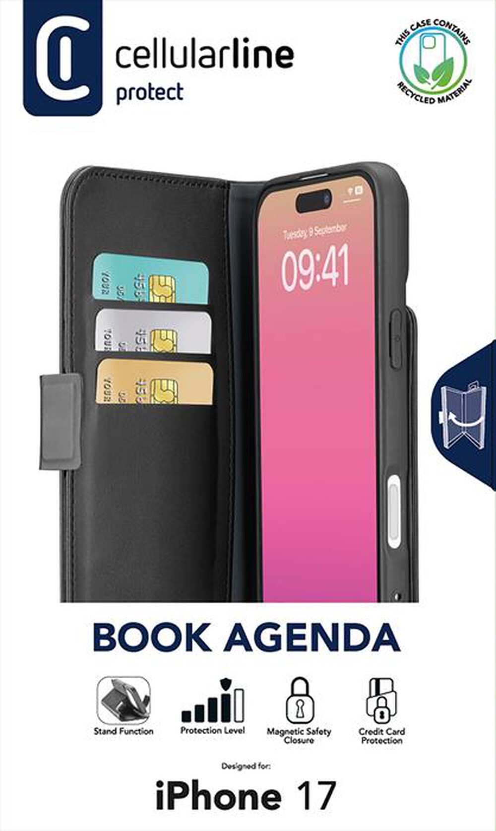 Immagine del prodotto CELLULARLINE - Custodia a libro BOOK AGENDA per IPHONE 17-Nero
