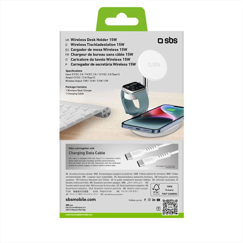 "SBS - Vertical wireless base Magsafe TEWIRMAG3IN1-Bianco"